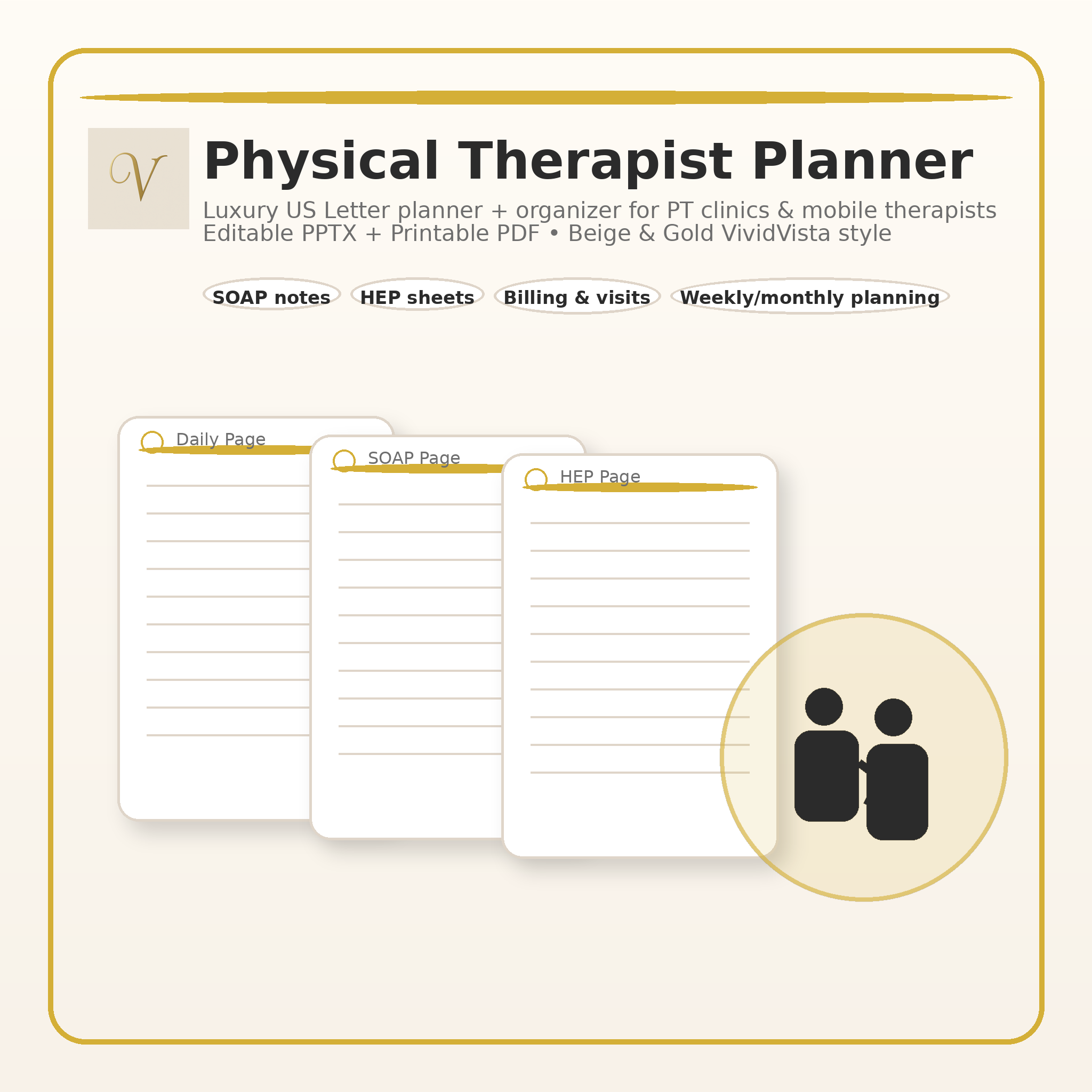 VividVista Physical Therapist Planner (Editable PPTX + Printable PDF) | US Letter