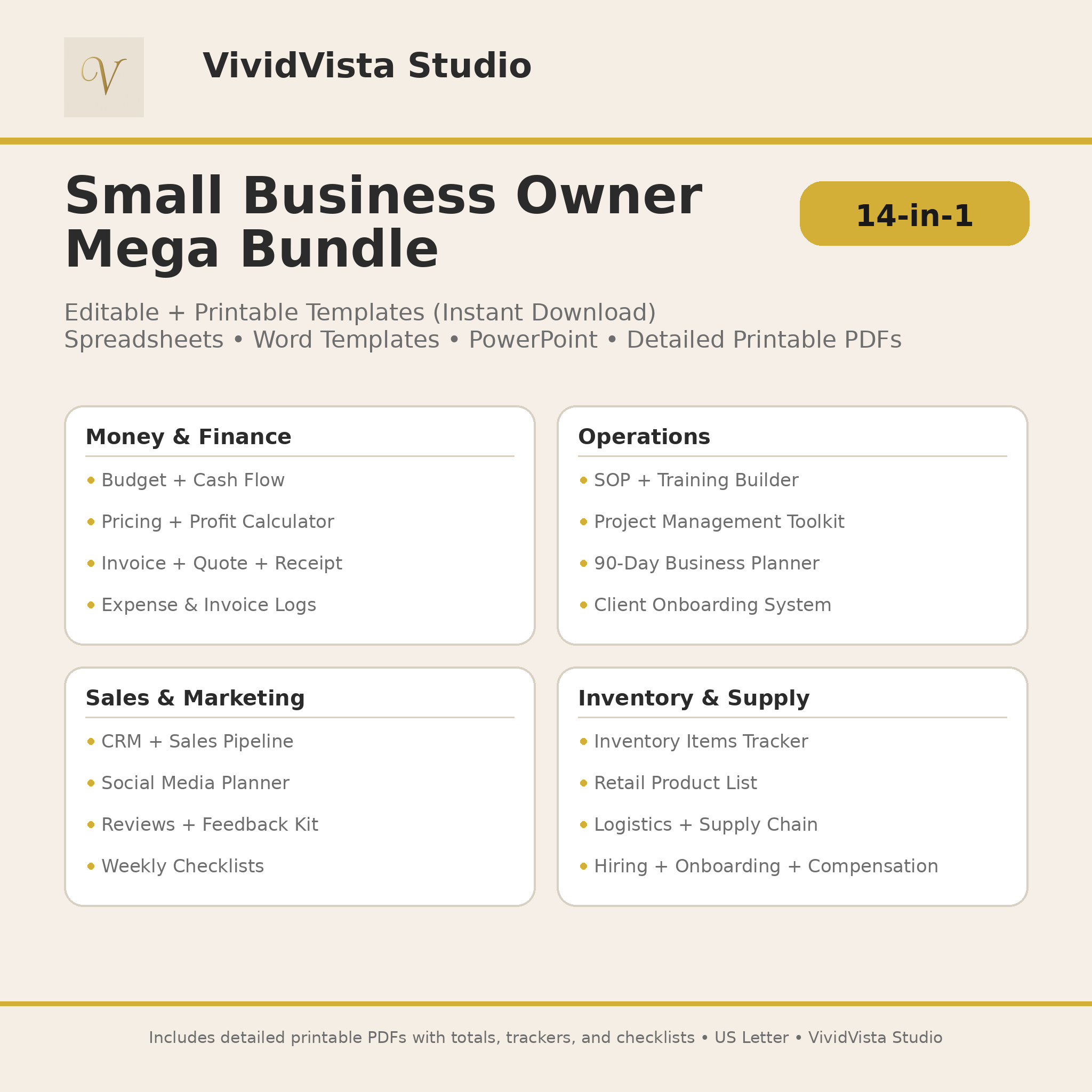Small Business Mega Bundle (14-in-1) – Editable Templates + Trackers (Instant Download)