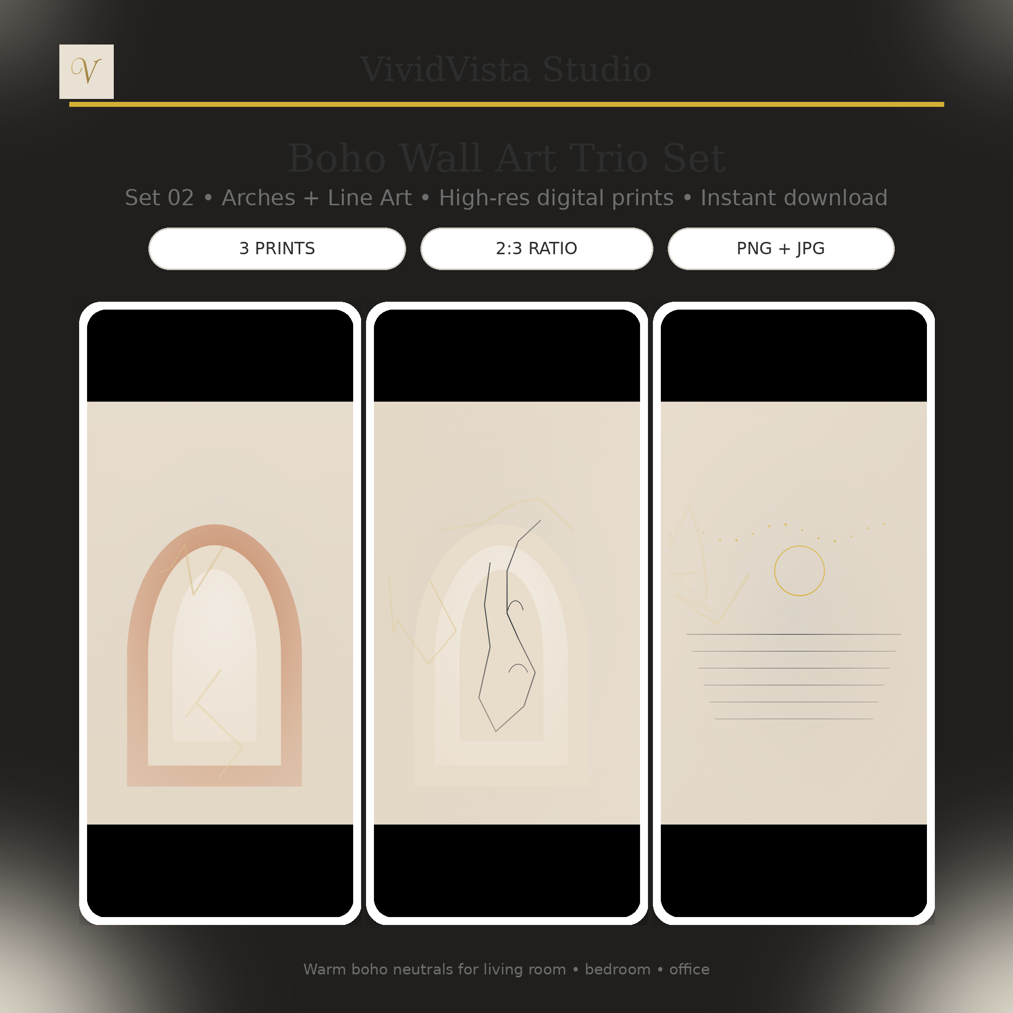 Printable Wall Art Bundle – 6 Neutral + Gold Prints (PNG/JPG, 2:3 Ratio)