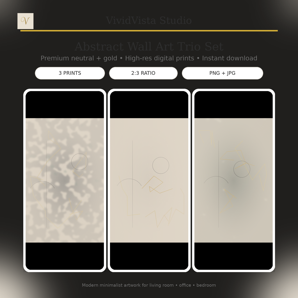 Printable Wall Art Bundle – 6 Neutral + Gold Prints (PNG/JPG, 2:3 Ratio)