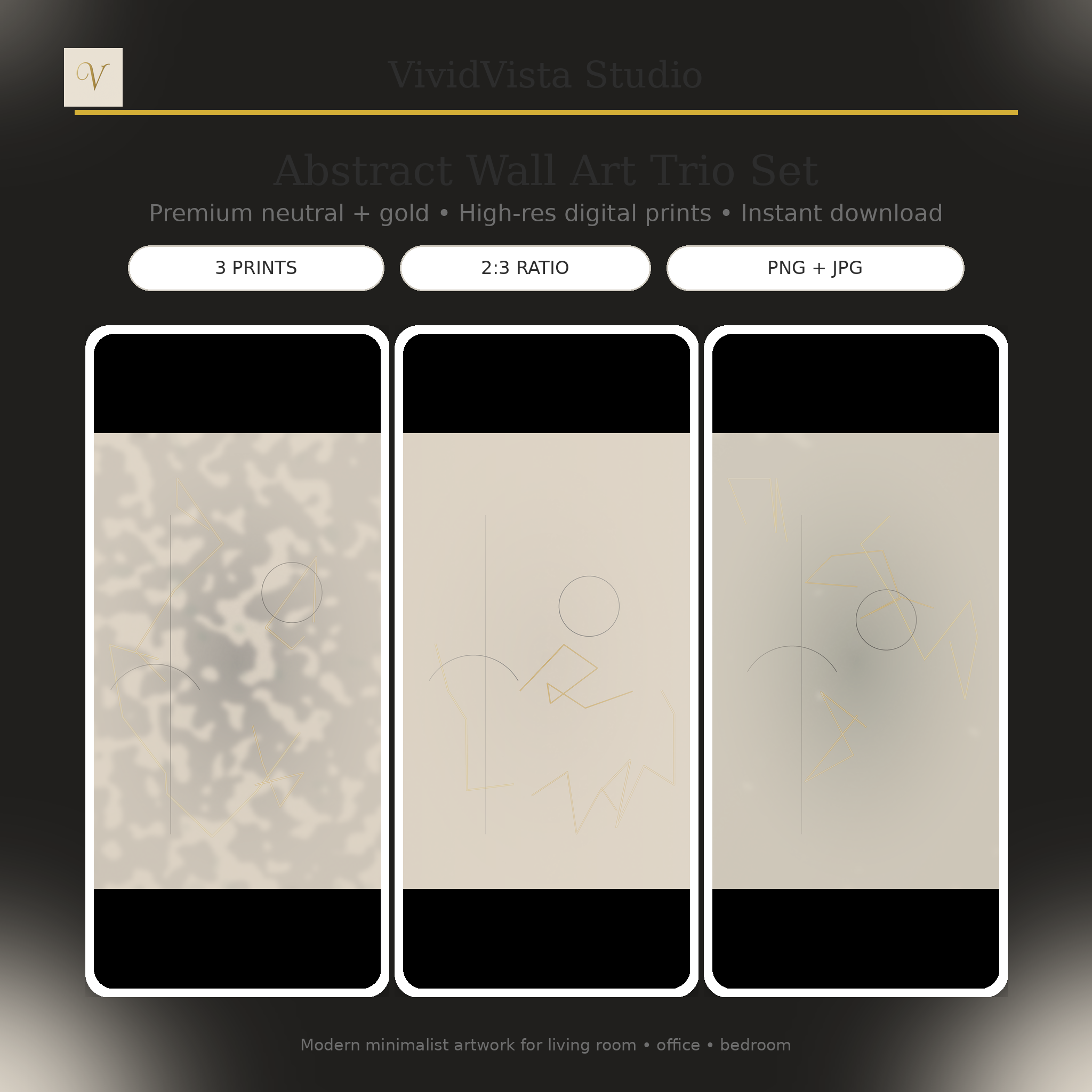 Printable Wall Art Bundle – 6 Neutral + Gold Prints (PNG/JPG, 2:3 Ratio)