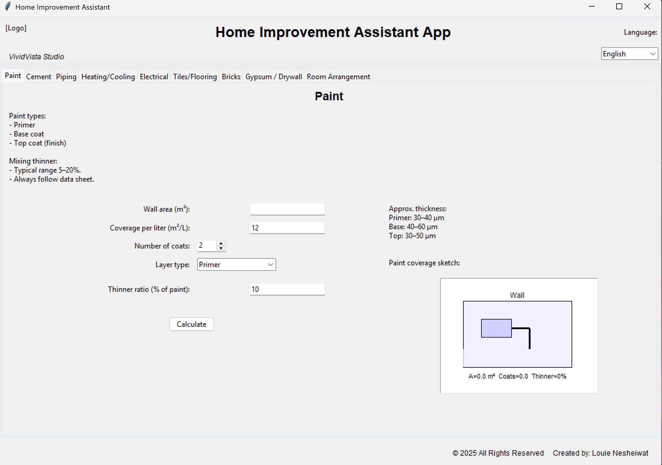 VividVista Home Improvement Desktop App – Renovation Planner, Room Layout Tools, Cement/Electrical/Heating Planning (Digital Download)